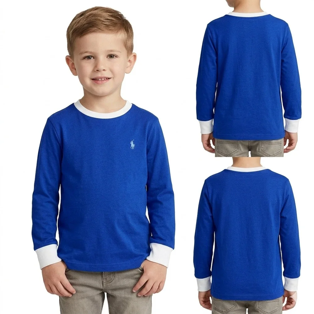 Polo Ralph Lauren Boys Shirt Size 4 Blue Long Sleeve T-Shirt Crew Neck NWT